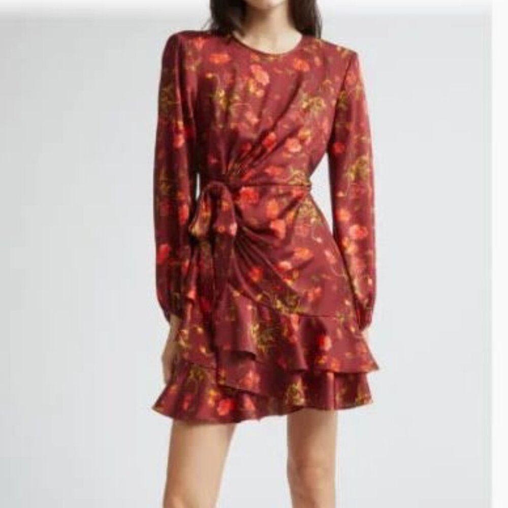 Cinq à Sept Burgundy Floral Long Sleeve Dress Size 4 NWT
